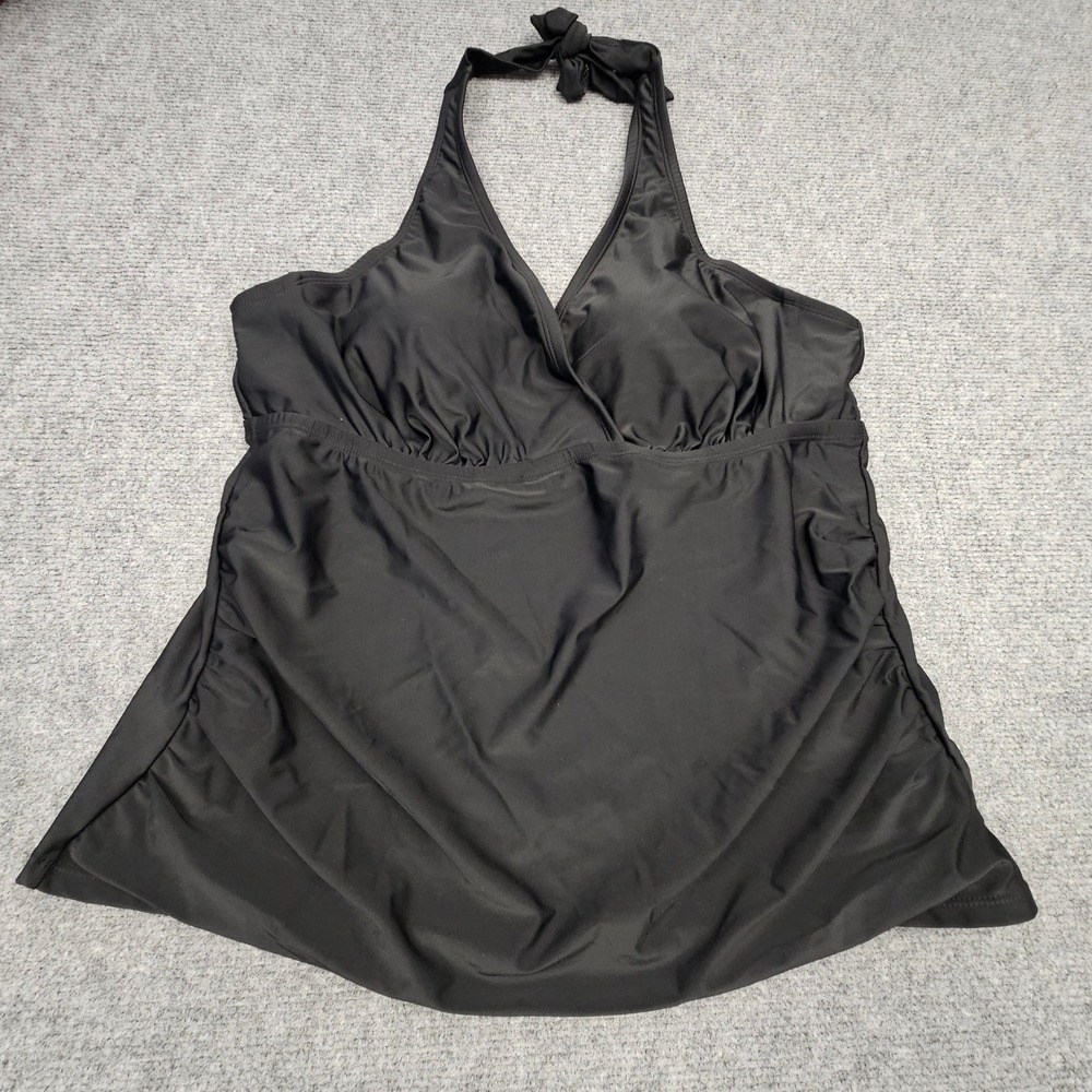 Island Escape Women Swim Tankini Top Full Bust Support Underwire Black 20W NWT
